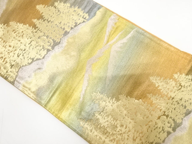 7469176: JAPANESE KIMONO / ANTIQUE FUKURO OBI / SILK / WOVEN TREES